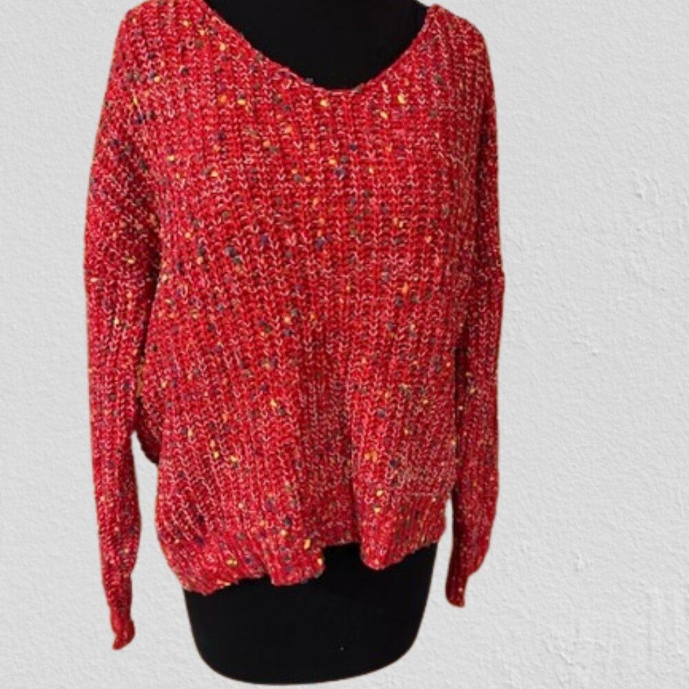 Red Open Back Twisted Boat Neck Red Sweater  4256  Medium  NWT Boutique